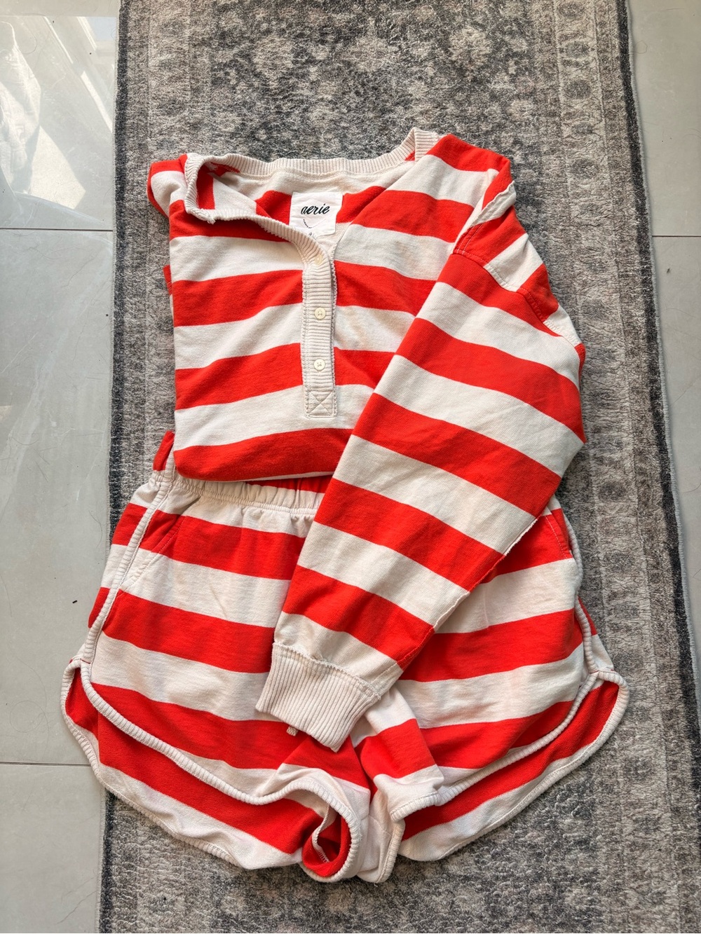 Aerie Orange & Cream Striped Lounge Shorts Set